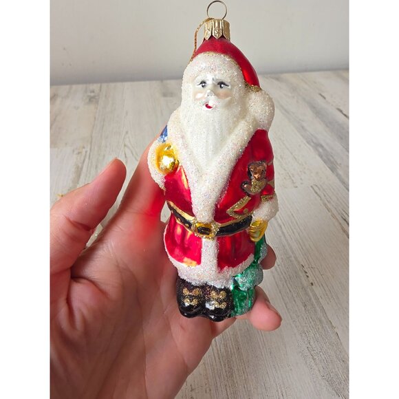 Glass glitter Santa ornament set bag red sparkle ornaments - Picture 3 of 10